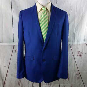 Elie Balleh Italian Design 43L Surgeon Cuff Stitched Lapel Royal Blue Blazer